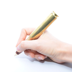 実弾（薬莢）の木製の回転式ボールペン（ブラウンやブラック系の色の木材；真鍮＋24金のメッキ） 4枚目の画像