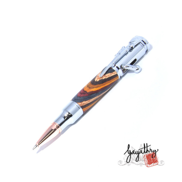 Handmade Wooden Bolt Action Pen (Dyed Wood; Chrome Plated) 第2張的照片