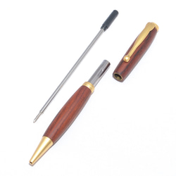 手作りの木製の回転式ボールペン（ココボロ；金色の金属）(FL-G-CO) 4枚目の画像