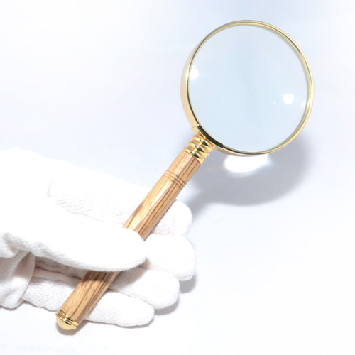 クリスマス セール 木製 虫眼鏡 ルーペ 拡大鏡 （ゼブラウッド、24金