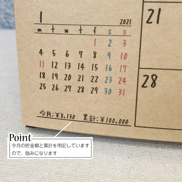 貯まる卓上カレンダー（約250×155mm） 3枚目の画像