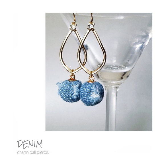 DENIM♡チャームボールピアス 3枚目の画像