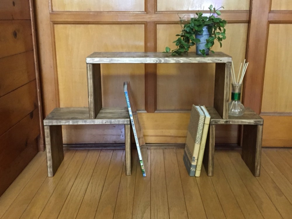 アンティーク収納棚（ハンドメイド） 3段wide）カフェ風アンティークラック キッチンラック スパイス