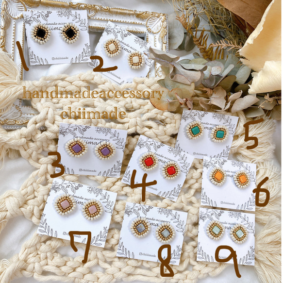 ビーズ刺繍 ピアス イヤリング 一粒 シンプル 軽い 2枚目の画像