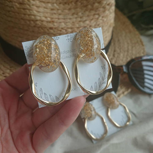 クリアピアス ゴールドリング 2way ピアス イヤリング 金箔 キラキラ