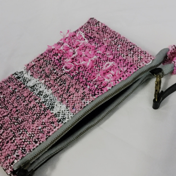 お財布機能付きポシェット《さをり織り》×帆布 /ピンク系＊優しい温もり〜 4枚目の画像