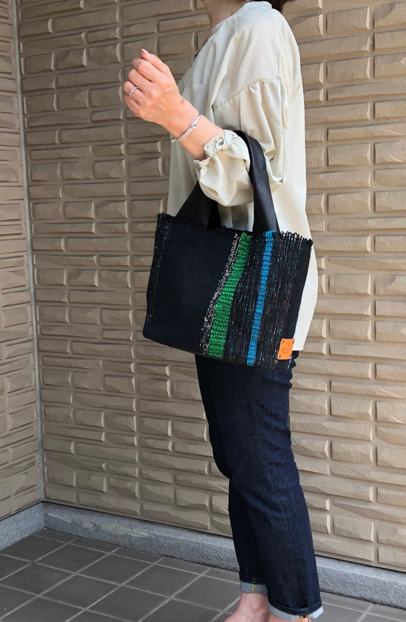 さをり織り》かご型トートバッグ＊麻ジュート 優しい温もり