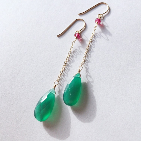 14kgf 宝石質 グリーンオニキス ピンクトルマリン チェーン