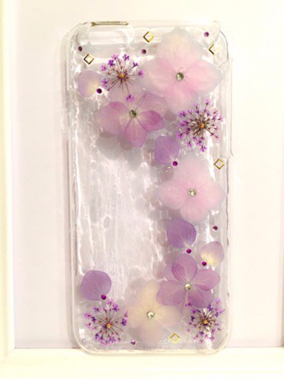 再販☆送料無料☆キラキラ紫陽花iPhoneケース☆ 1枚目の画像