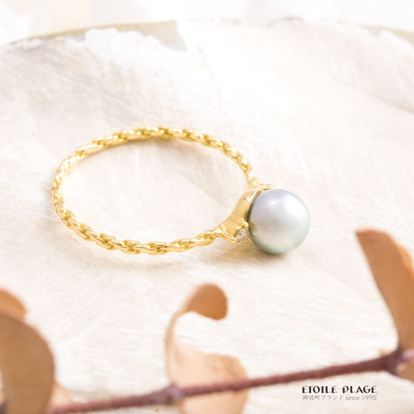 空色ブルーのアコヤ真珠のダイヤモンドリング【送料無料】 3枚目の画像