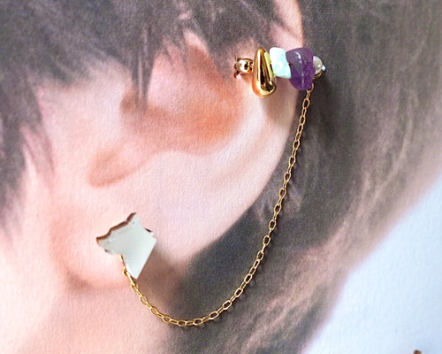 ciite' ピアス ビジューピアス イヤーカフ風 (両耳用