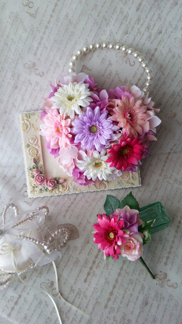 ガーベラのハートバッグブーケ&ブートニア♪