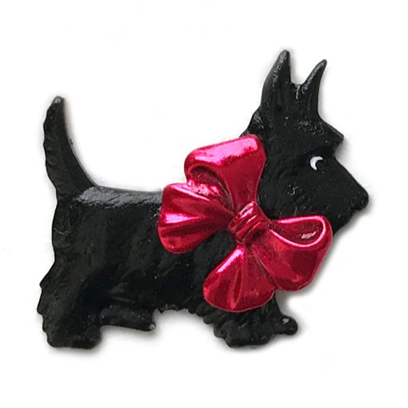 アメリカ製 メタルボタン ブラックスコッチテリア レッドリボン  1887犬　ドッグ 2枚目の画像
