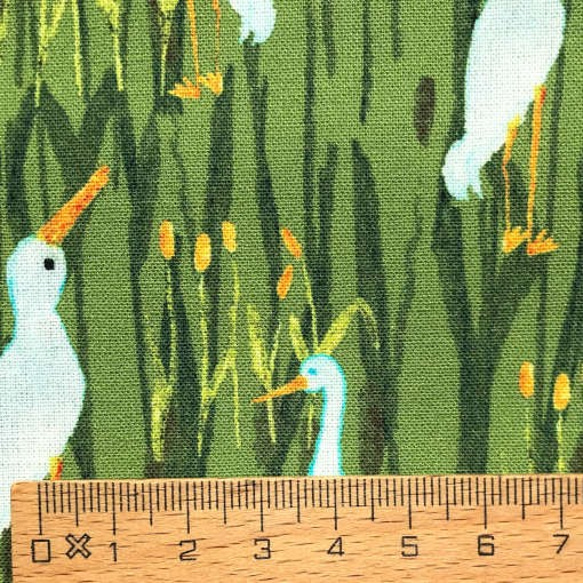 Westfalenstoffeコットン生地カットクロスYoungline 草原のサギ　野鳥　白鷺 3枚目の画像
