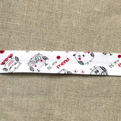 スペイン バイアステープ1mX18mm フクロウ ホワイト 鳥 m-0293 梟 バード 2枚目の画像