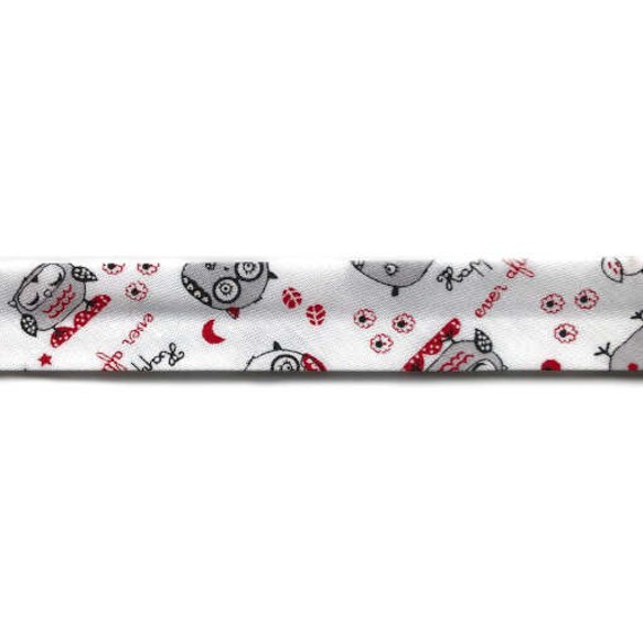 スペイン バイアステープ1mX18mm フクロウ ホワイト 鳥 m-0293 梟 バード 1枚目の画像