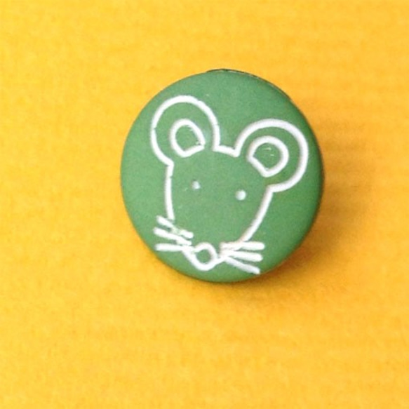 フランス ボタン サークルねずみフェイス グリーン 3個 b-0506　マウス 鼠 2枚目の画像