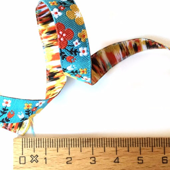 アメリカデザイン 刺繍リボン1ヤード-小さな春の花 ターコイズ 4枚目の画像