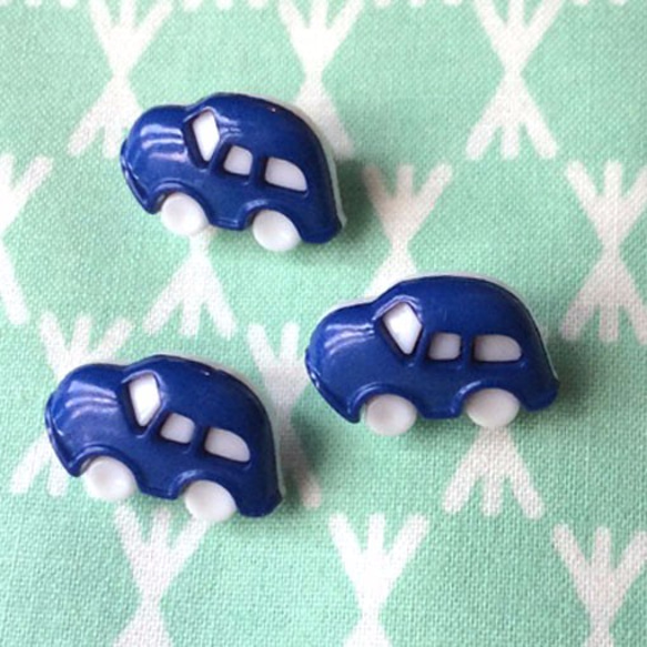 キッズボタン おもちゃの車 ブルー 8個 B-0964 自動車 くるま　のりもの　乗り物　入園入学 2枚目の画像