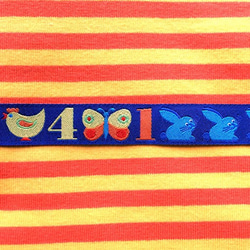 ドイツFB社 刺繍リボン 1m 数字123 ブルー 入園 入学 数学 鳥 こども 象 車 虫 汽車 魚 2枚目の画像