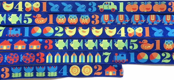 ドイツFB社 刺繍リボン 1m 数字123 ブルー 入園 入学 数学 鳥 こども 象 車 虫 汽車 魚 4枚目の画像