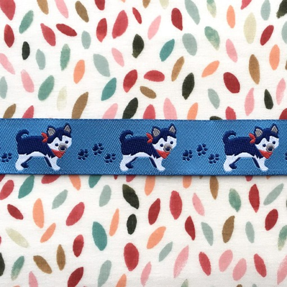 アメリカデザイン 刺繍リボン1m-ハスキードッグ 子犬 1枚目の画像