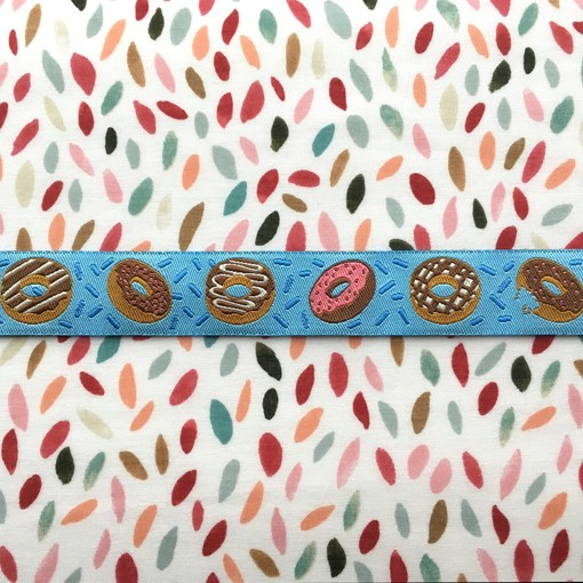 アメリカデザイン 刺繍リボン1ヤード-ドーナッツ ブルー 1枚目の画像