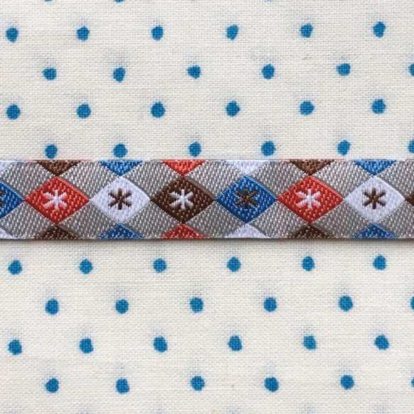 アメリカデザイン 刺繍リボン1ヤード-アーガイル グレー&レッド 1枚目の画像