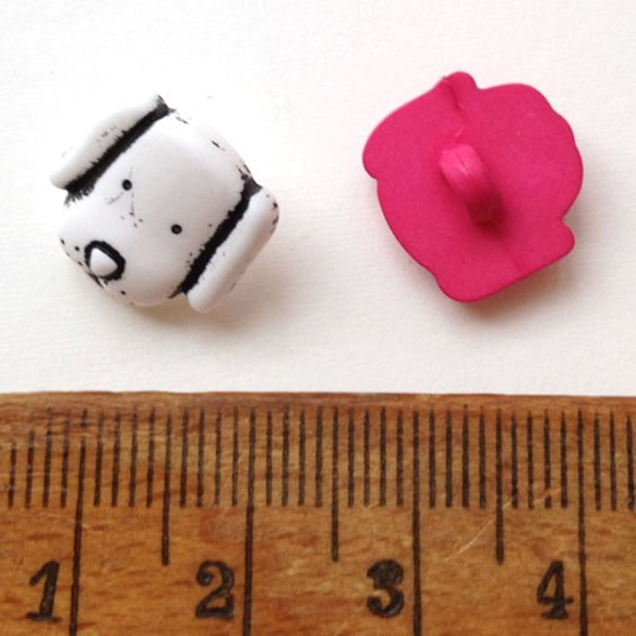 フランス製 ボタンわんちゃんフェイス3個-レッドピンク 0494 2枚目の画像