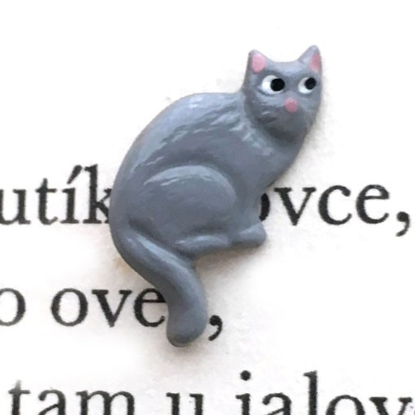 アメリカ製 メタルボタン-おすわり猫キャット グレー 1232 1枚目の画像