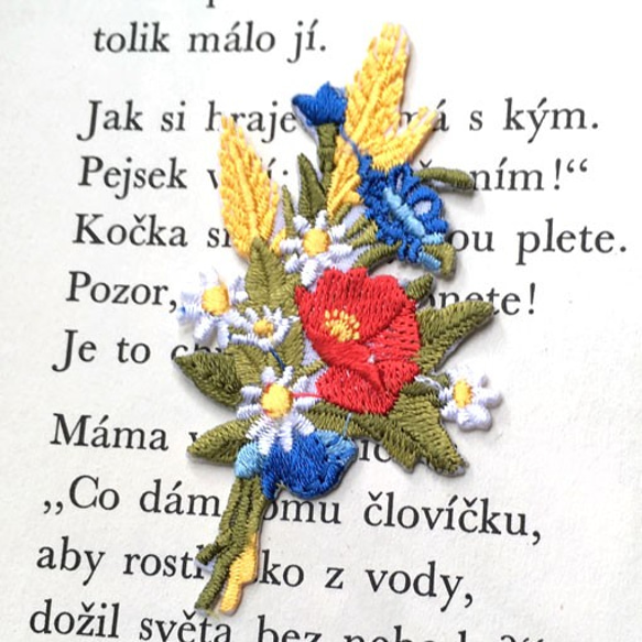 アップリケワッペン-花束 ブルーXレッド 1336 1枚目の画像