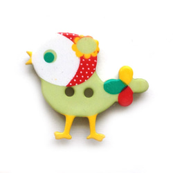 ドイツ製 プラスチックボタン 頭巾の小鳥 バード-グリーン　573 1枚目の画像