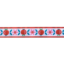 ドイツFB社 刺繍リボン 1m　りんごとフラワー ホワイト　r-0424 アップル　花 3枚目の画像