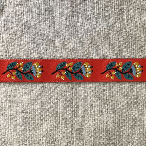 アメリカデザイン 刺繍リボン1ヤード- フォークフラワー小枝 レンガ　498 1枚目の画像