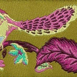 L様用　Tula Pink チロル刺繍リボン-しまりす グリーンXピンク2.2m 2枚目の画像