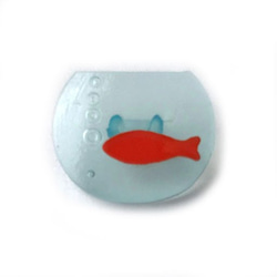 フランス製 ボタン 金魚鉢15mm ライトブルー地Xレッド 3個　1980 2枚目の画像