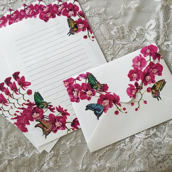 胡蝶蘭と蝶のレターセット 1枚目の画像