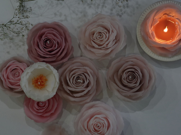 マイガール　天然蜜蝋　ピンクの薔薇キャンドル 5枚目の画像
