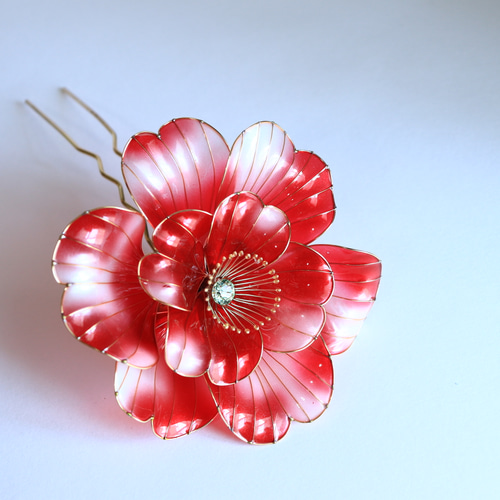 紅白 椿】ディップアートの髪飾り成人式卒業式結婚式