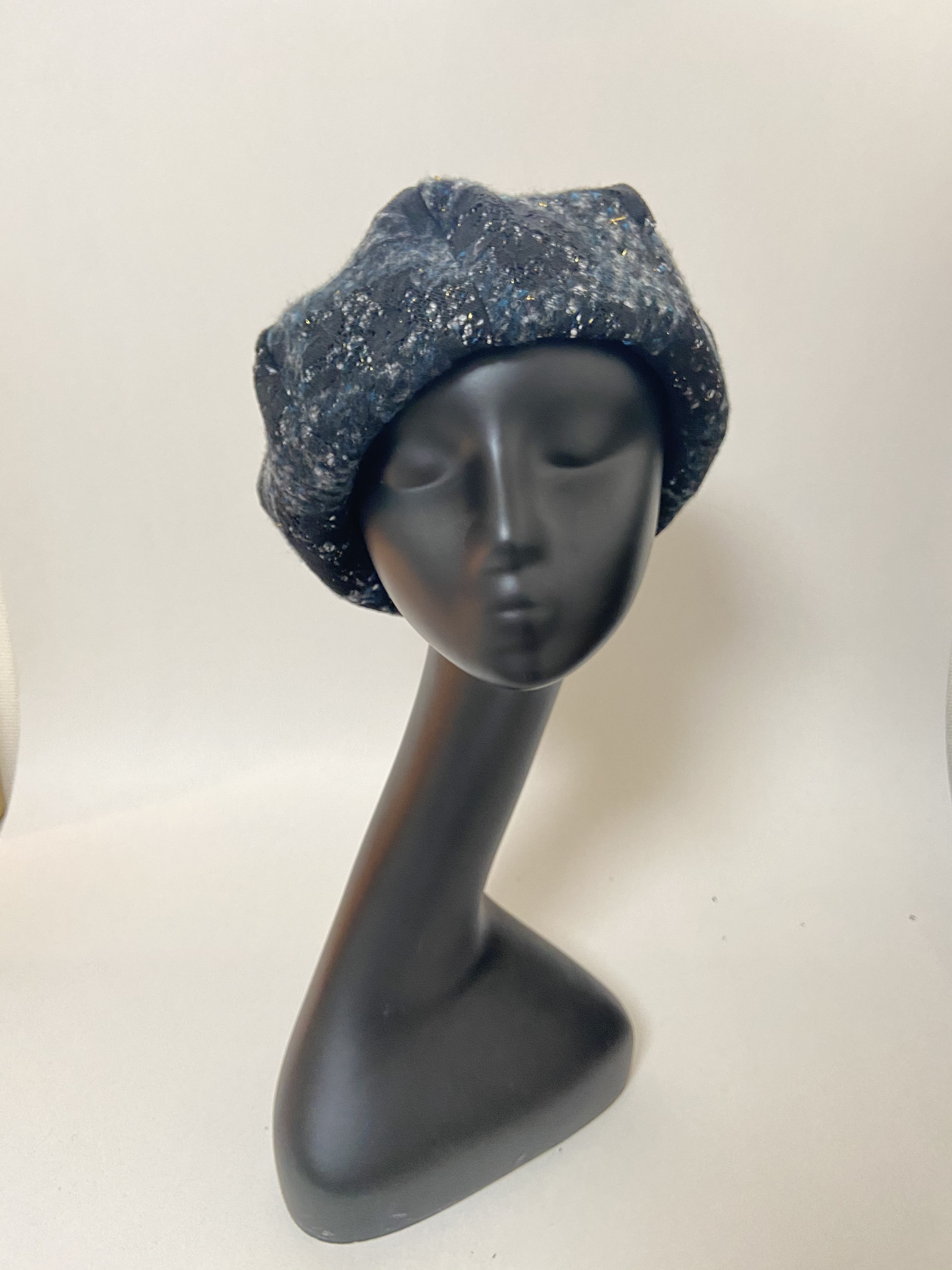 イタリア製生地 ラメツイードとレースのふんわりベレー