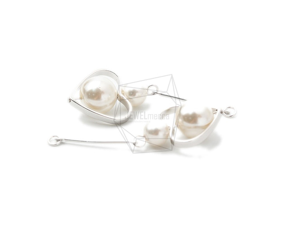 ERG-1322-R【2個入り】ハートとパールチャーム,Heart and Pearl Earring Charm 3枚目の画像