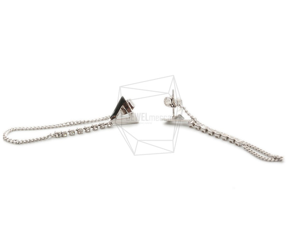 ERG-1386-R【2個入り】トライアングピアス+チェーンドロップポスト,Triangle  Earring 3枚目の画像