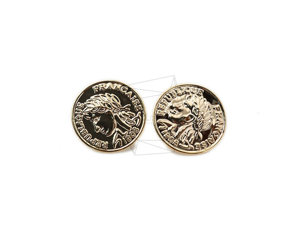 ERG-1407-G [2 件] 硬幣耳環、硬幣柱耳環 / 18mm x 18mm 第1張的照片