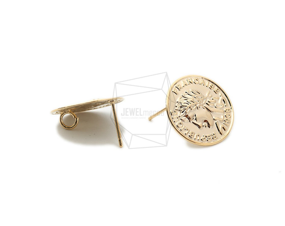 ERG-1407-G [2 件] 硬幣耳環、硬幣柱耳環 / 18mm x 18mm 第3張的照片