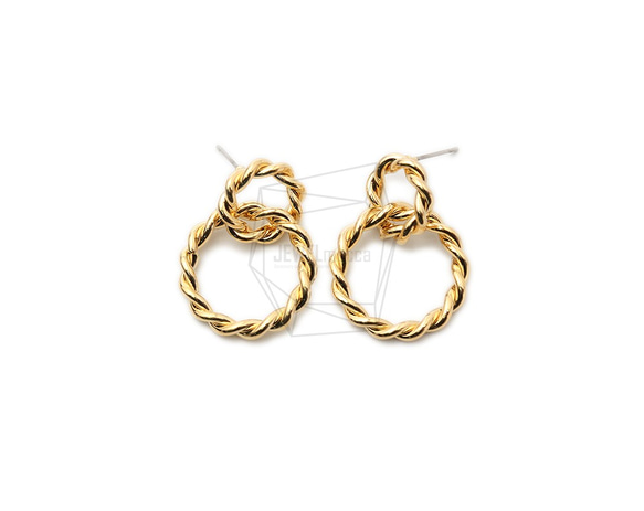 ERG-1489-G【2個入り】ダブルリングピアス,Tiny Two Linked Rings Post 