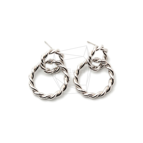 リング　リング　ピアス　おまとめ ERG-1489-R【2個入り】ダブルリングピアス,Tiny Two Linked Rings Post