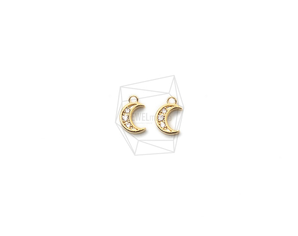 PDT-2379-G【2個入り】クレセントペンダント,Cubic Zirconia Setting Crescent 1枚目の画像