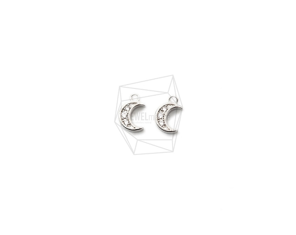 PDT-2379-R【2個入り】クレセントペンダント,Cubic Zirconia Setting Crescent 1枚目の画像