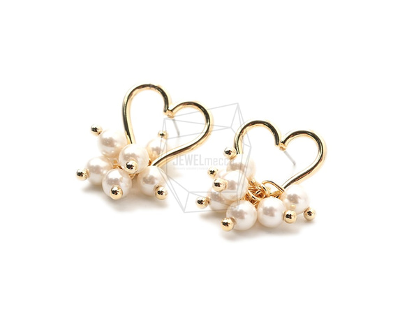 ERG-1737-G【2個入り】ハートパールピアス,Heart Pearl Earring Post 2枚目の画像