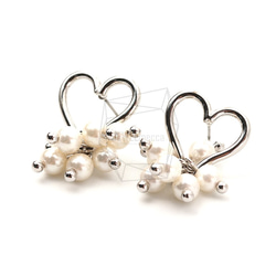 ERG-1737-R【2個入り】ハートパールピアス,Heart Pearl Earring Post 2枚目の画像